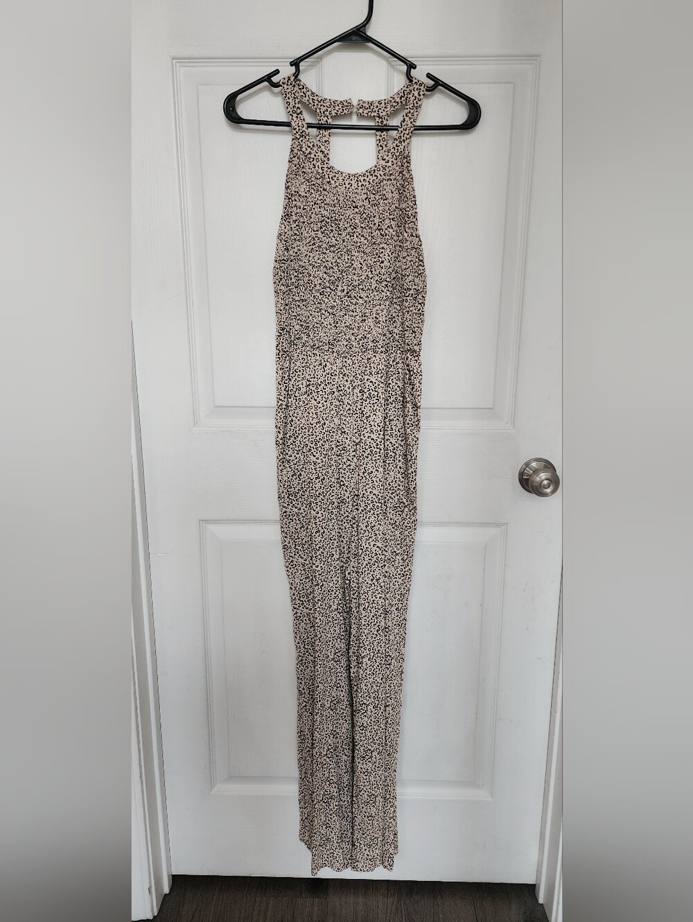 Jessica Simpson Beige and Black Leopard-Print Halter Jumpsuit